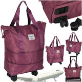Fällbar resväska med hjul 50L vattentålig Oxford-polyester lila