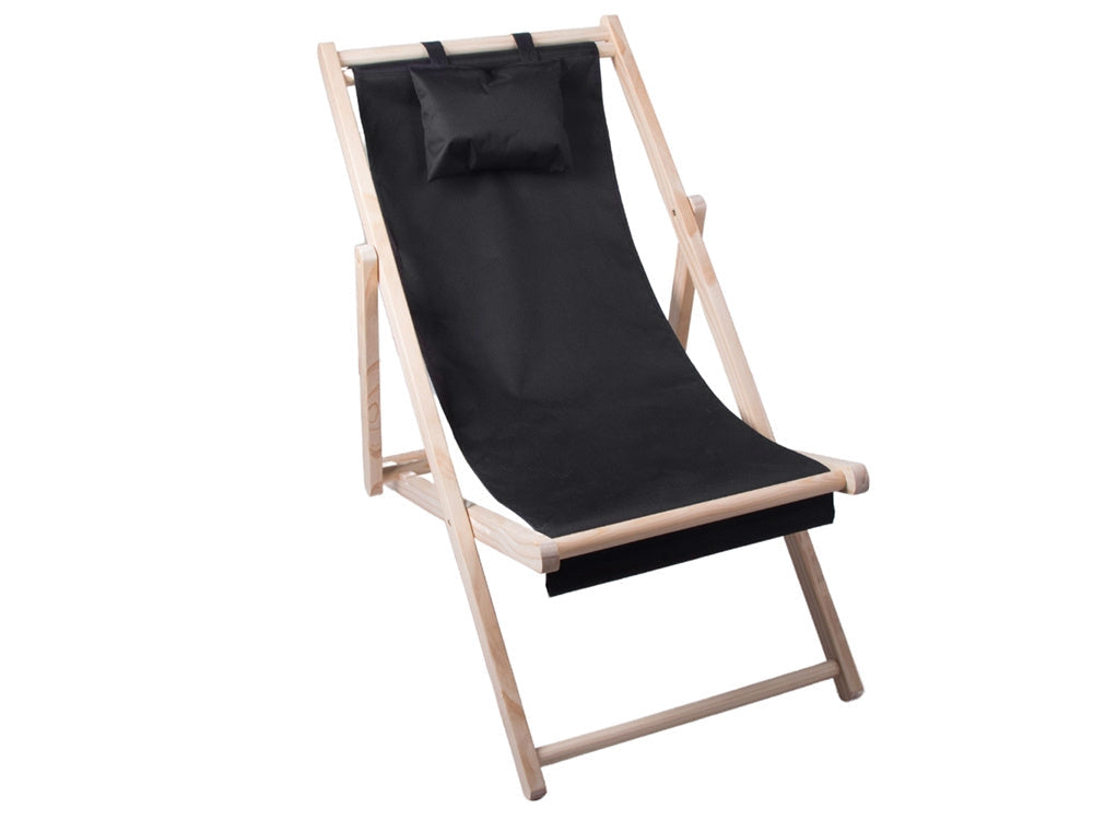 Fällbar solstol i trä med dyna och huvudkudde 4 lägen 122 cm