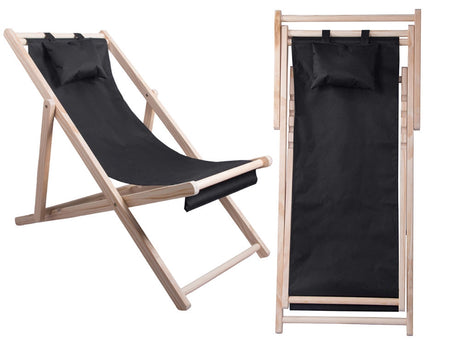 Fällbar solstol i trä med dyna och huvudkudde 4 lägen 122 cm