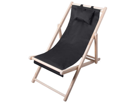 Fällbar solstol i trä med dyna och huvudkudde 4 lägen 122 cm