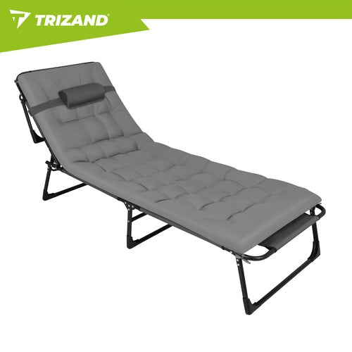 Fällbar trädgårdsloungestol med kudde, 4 lägen, grå, 120 kg