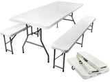 Fällbart trädgårdsbord med 2 bänkar 180x74 cm för 6 personer