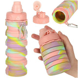 Fällbar vattenflaska 500 ml (250 ml hopfälld) BPA-fri silikon rosa/gul/lila