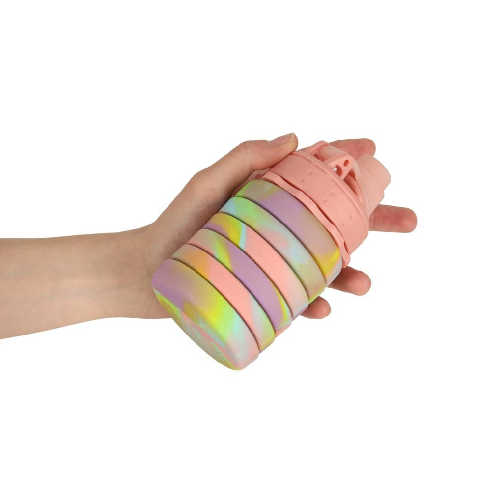 Fällbar vattenflaska 500 ml (250 ml hopfälld) BPA-fri silikon rosa/gul/lila