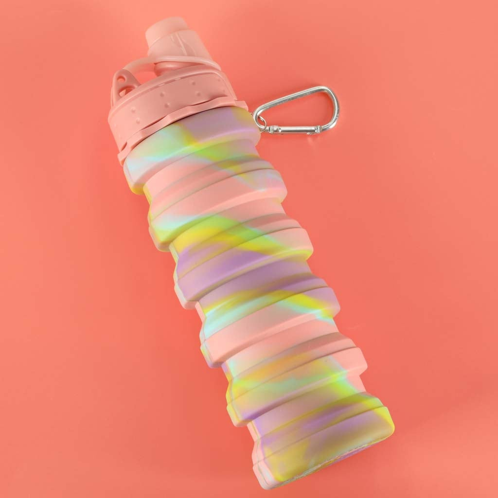 Fällbar vattenflaska 500 ml (250 ml hopfälld) BPA-fri silikon rosa/gul/lila