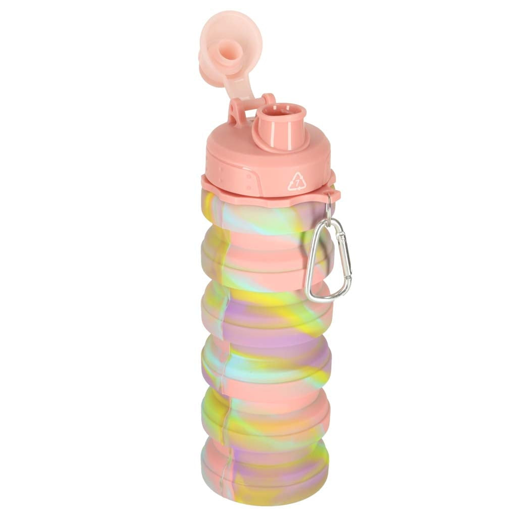 Fällbar vattenflaska 500 ml (250 ml hopfälld) BPA-fri silikon rosa/gul/lila