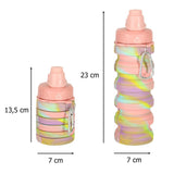 Fällbar vattenflaska 500 ml (250 ml hopfälld) BPA-fri silikon rosa/gul/lila