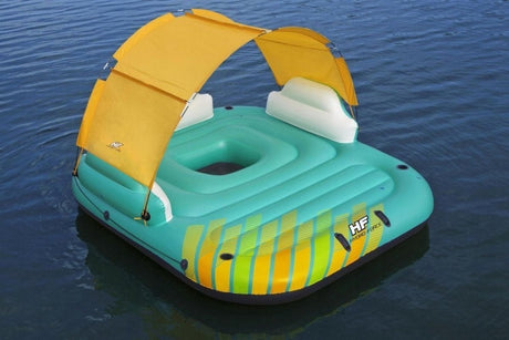 Flytande ö luftmadrass 5 personer 300x275 cm med soltak & mugghållare