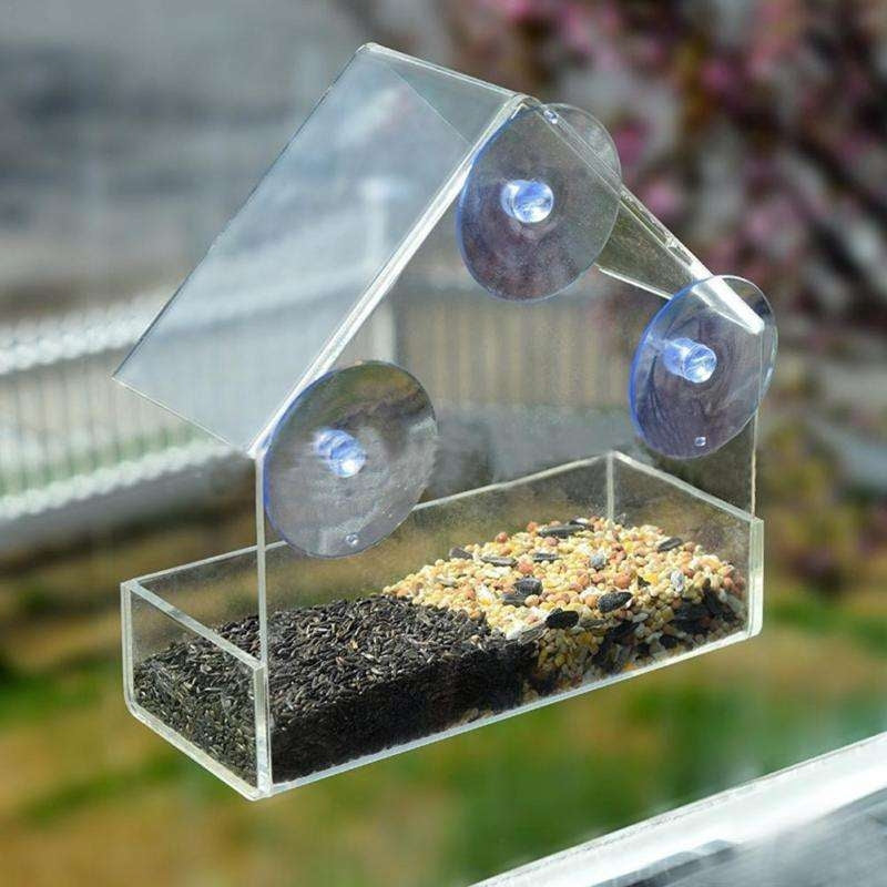 Fönsterfågelmatare transparent med sugkoppar 225 ml 15x6x15 cm