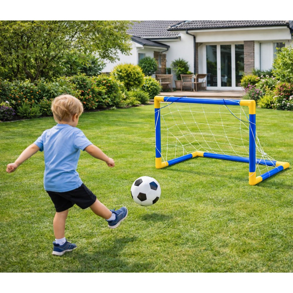 Fotbollsmål för barn 62x41 cm med boll och pump, plast/nät