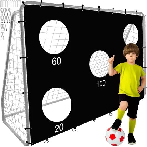 Fotbollsmål i stål 240x170 cm med nät och måltavla, vit/svart