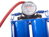 Fotpump dubbelcylinder med manometer 100 PSI/7 bar inkl 2 adaptrar