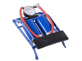 Fotpump dubbelcylinder med manometer 100 PSI/7 bar inkl 2 adaptrar