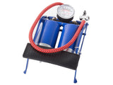 Fotpump dubbelcylinder med manometer 100 PSI/7 bar inkl 2 adaptrar