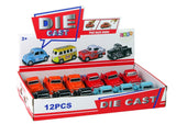 Friktionsdriven leksaksbil pickup 7,5 cm med gummidäck, 12-pack, färgval