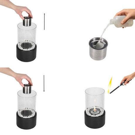 Fristående biokamin biofuel matt svart 27,5 cm med skyddsglas