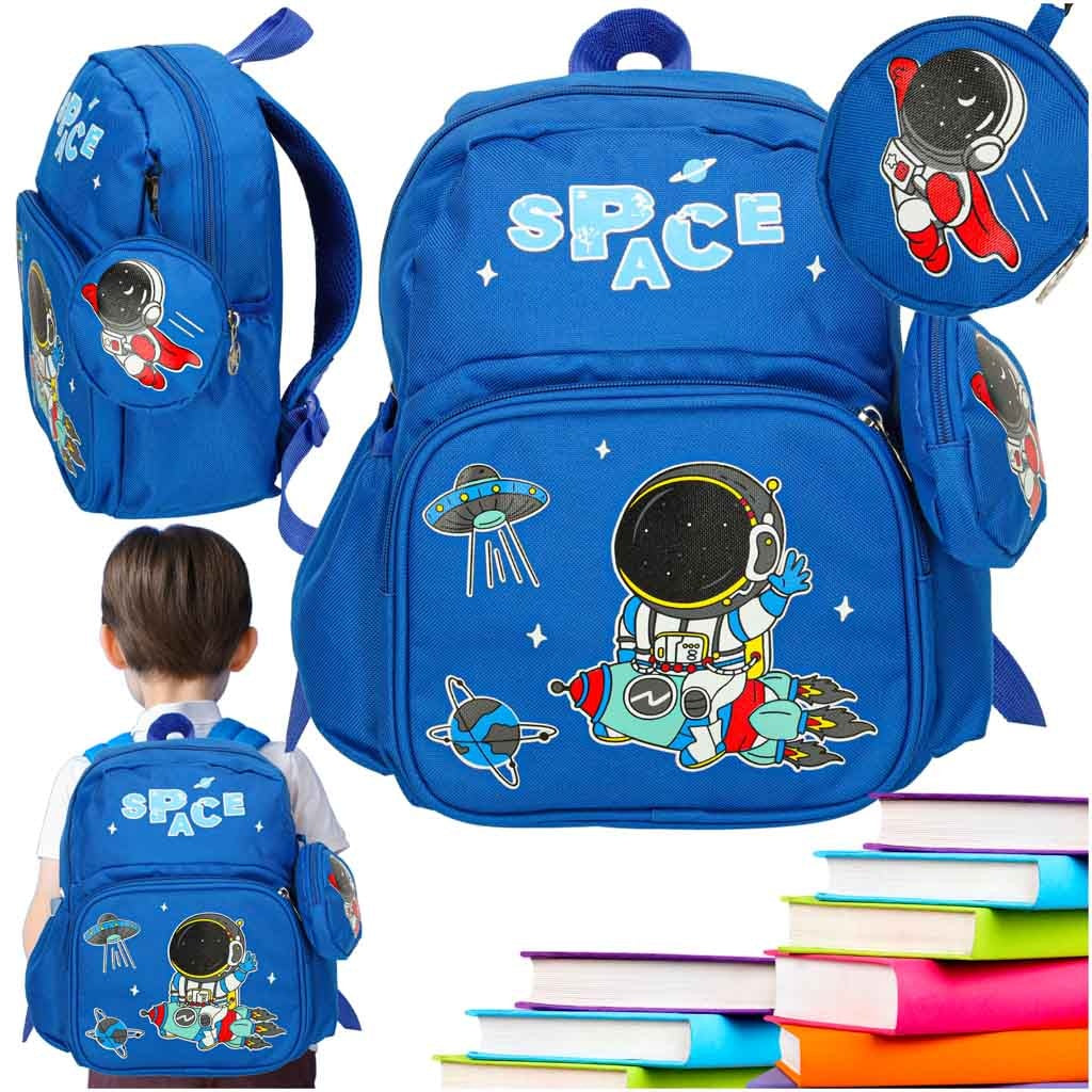Förskoleryggsäck astronautmotiv blå 7-7,5L 30 cm med avtagbar ficka