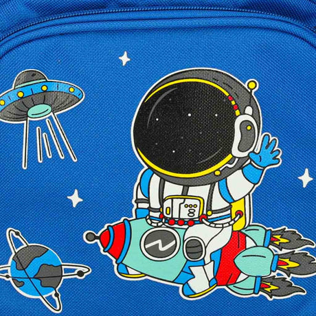 Förskoleryggsäck astronautmotiv blå 7-7,5L 30 cm med avtagbar ficka