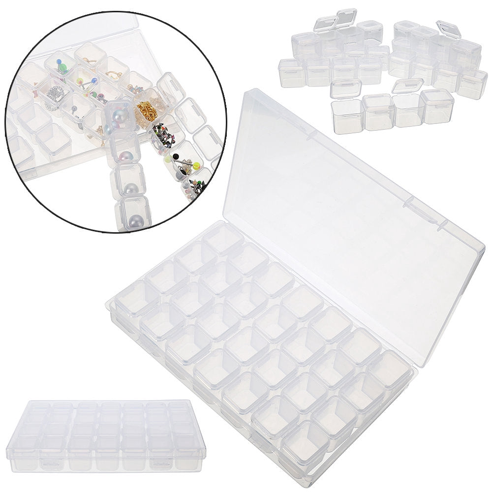 Förvaringsbox med 28 fack i plast 17,5x11x2,5 cm för smycken/piller