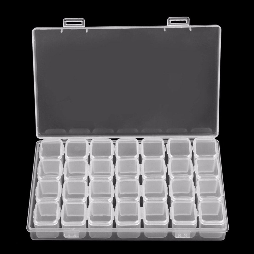 Förvaringsbox med 28 fack i plast 17,5x11x2,5 cm för smycken/piller