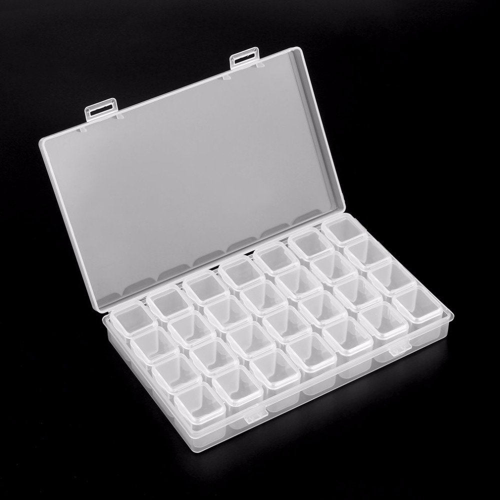 Förvaringsbox med 28 fack i plast 17,5x11x2,5 cm för smycken/piller
