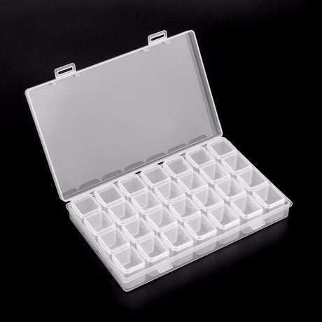 Förvaringsbox med 28 fack i plast 17,5x11x2,5 cm för smycken/piller
