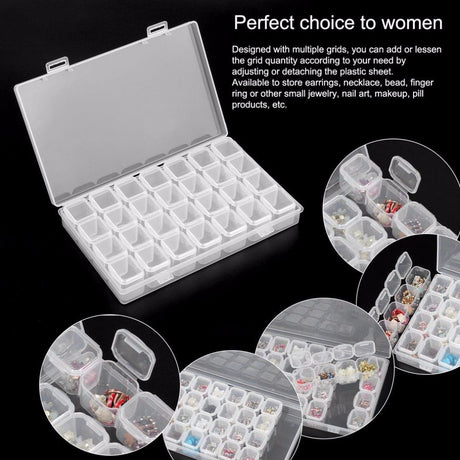 Förvaringsbox med 28 fack i plast 17,5x11x2,5 cm för smycken/piller