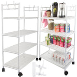 Förvaringshylla med hjul 4 hyllplan + 4 krokar 86x56x26,5 cm