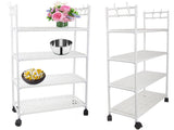 Förvaringshylla med hjul 4 hyllplan + 4 krokar 86x56x26,5 cm