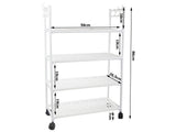 Förvaringshylla med hjul 4 hyllplan + 4 krokar 86x56x26,5 cm