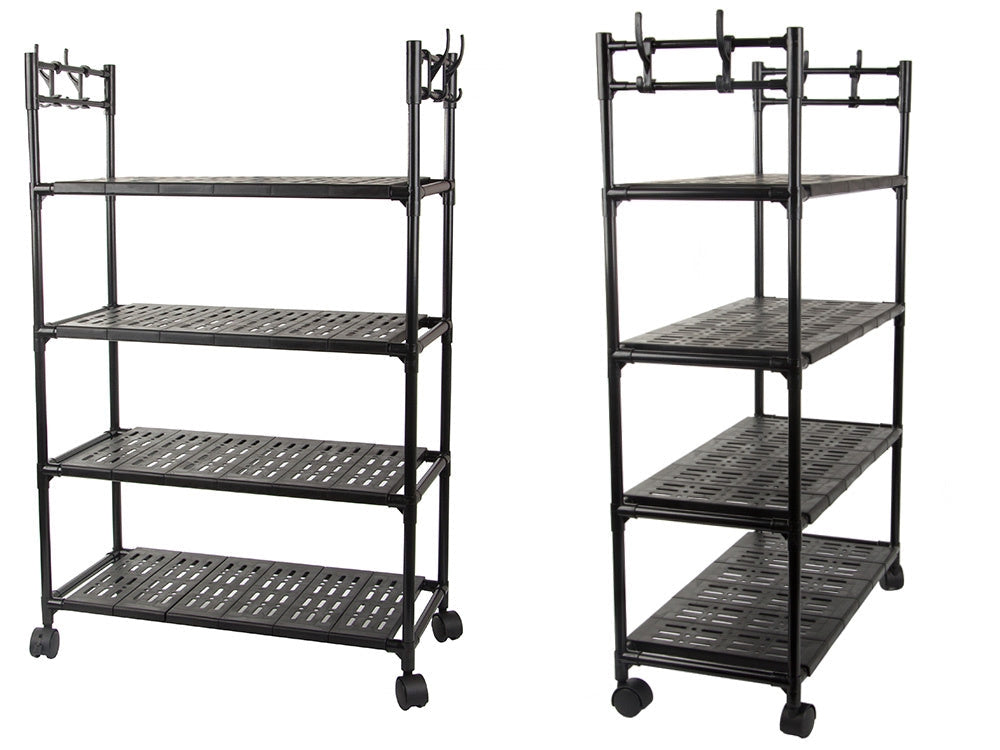 Förvaringshylla med hjul 4 hyllplan + 4 krokar 86x56x26,5 cm