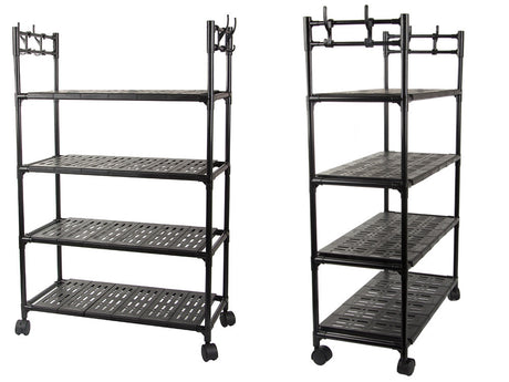 Förvaringshylla med hjul 4 hyllplan + 4 krokar 86x56x26,5 cm