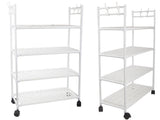 Förvaringshylla med hjul 4 hyllplan + 4 krokar 86x56x26,5 cm