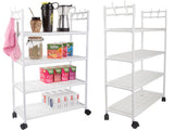 Förvaringshylla med hjul 4 hyllplan + 4 krokar 86x56x26,5 cm