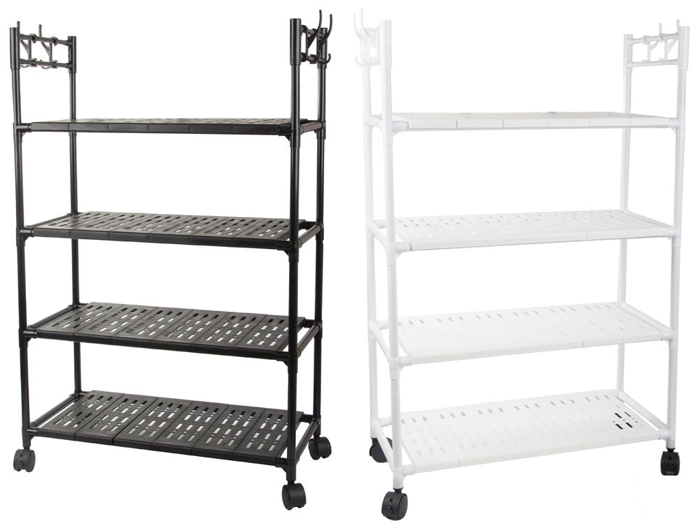 Förvaringshylla med hjul 4 hyllplan + 4 krokar 86x56x26,5 cm