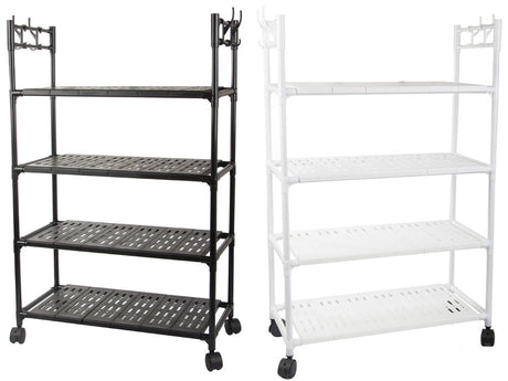 Förvaringshylla med hjul 4 hyllplan + 4 krokar 86x56x26,5 cm
