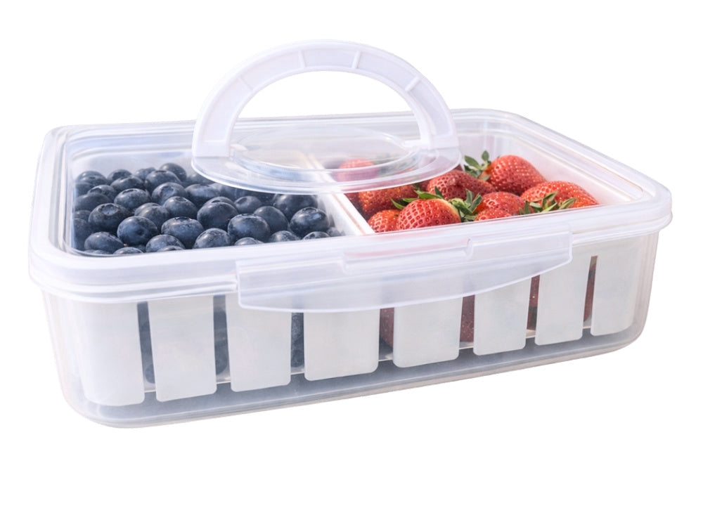 Förvaringslåda med fack och lock 29,5x22x7 cm plast transparent/vit