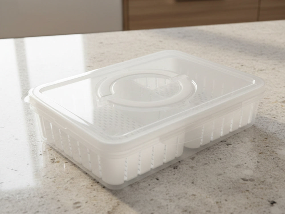 Förvaringslåda med fack och lock 29,5x22x7 cm plast transparent/vit