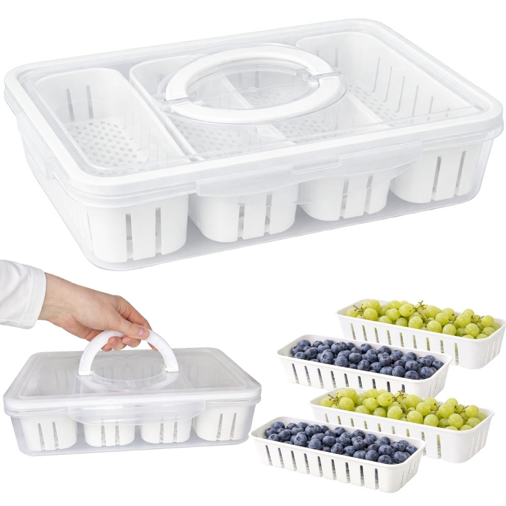 Förvaringslåda med lock 4 fack 29,5x22x7 cm plast transparent/vit