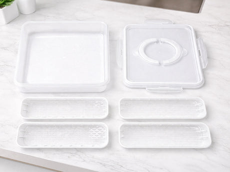 Förvaringslåda med lock 4 fack 29,5x22x7 cm plast transparent/vit