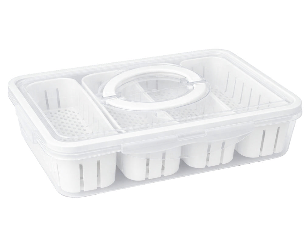 Förvaringslåda med lock 4 fack 29,5x22x7 cm plast transparent/vit