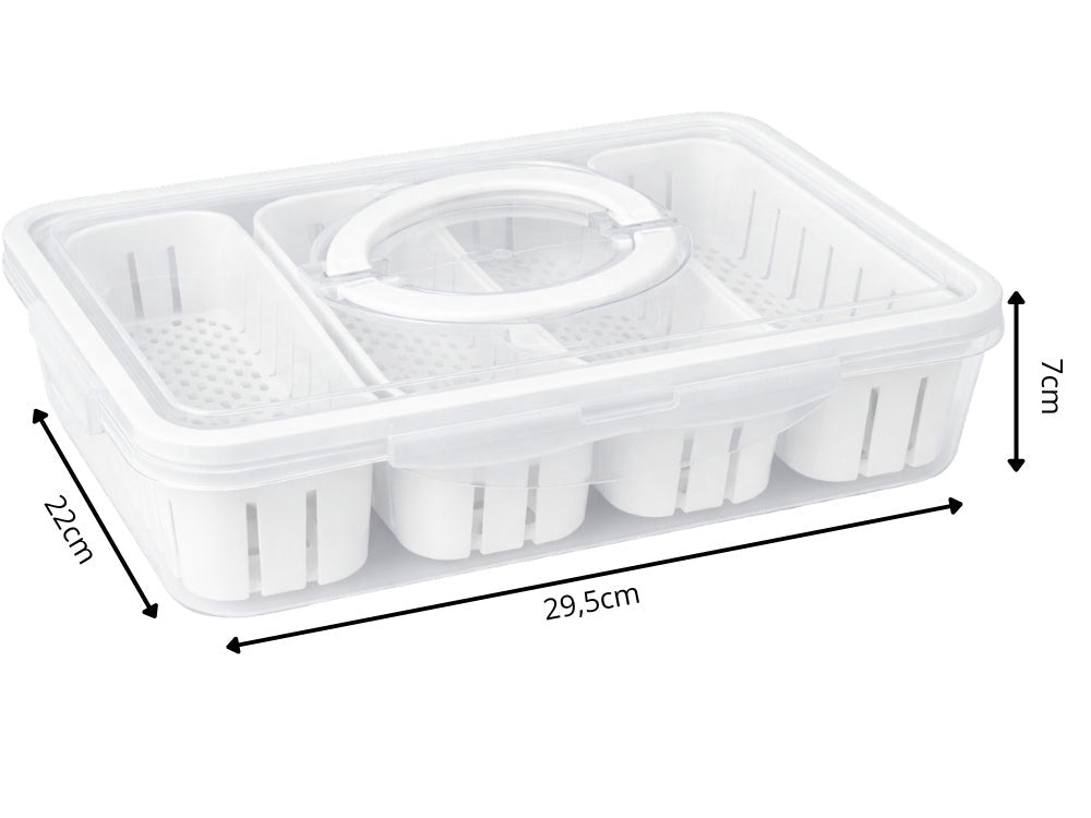 Förvaringslåda med lock 4 fack 29,5x22x7 cm plast transparent/vit