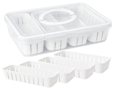 Förvaringslåda med lock 4 fack 29,5x22x7 cm plast transparent/vit