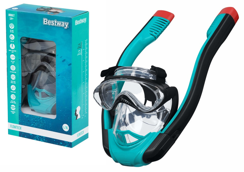 Fullface snorkelmask L/XL med torr snorkel och envägs luftflöde 14+