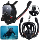 Fullface snorklingsmask 180° AntiFog DryTop med hopfällbar snorkel