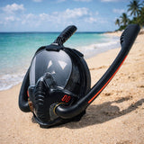 Fullface snorklingsmask 180° AntiFog DryTop med hopfällbar snorkel