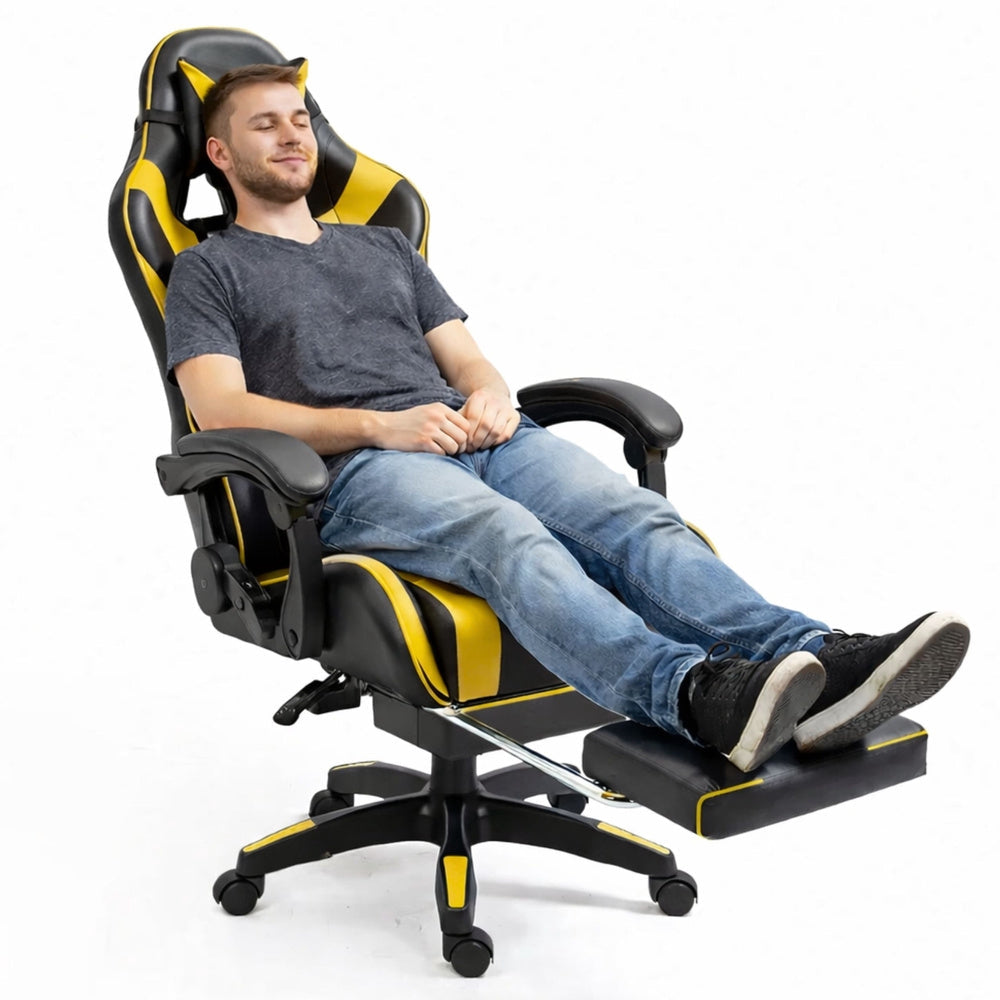 Gamingstol svivel svart/gul höjdjusterbar ryggstöd 135° 120 kg