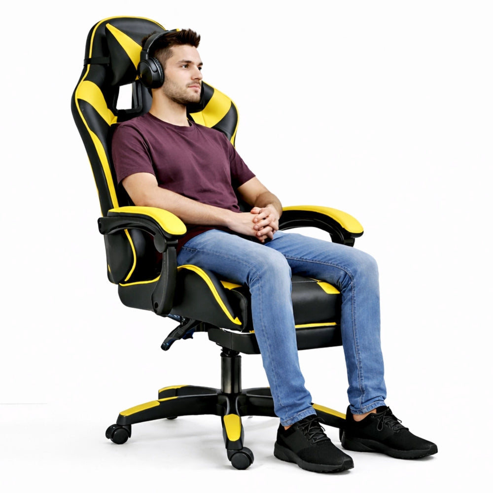 Gamingstol svivel svart/gul höjdjusterbar ryggstöd 135° 120 kg