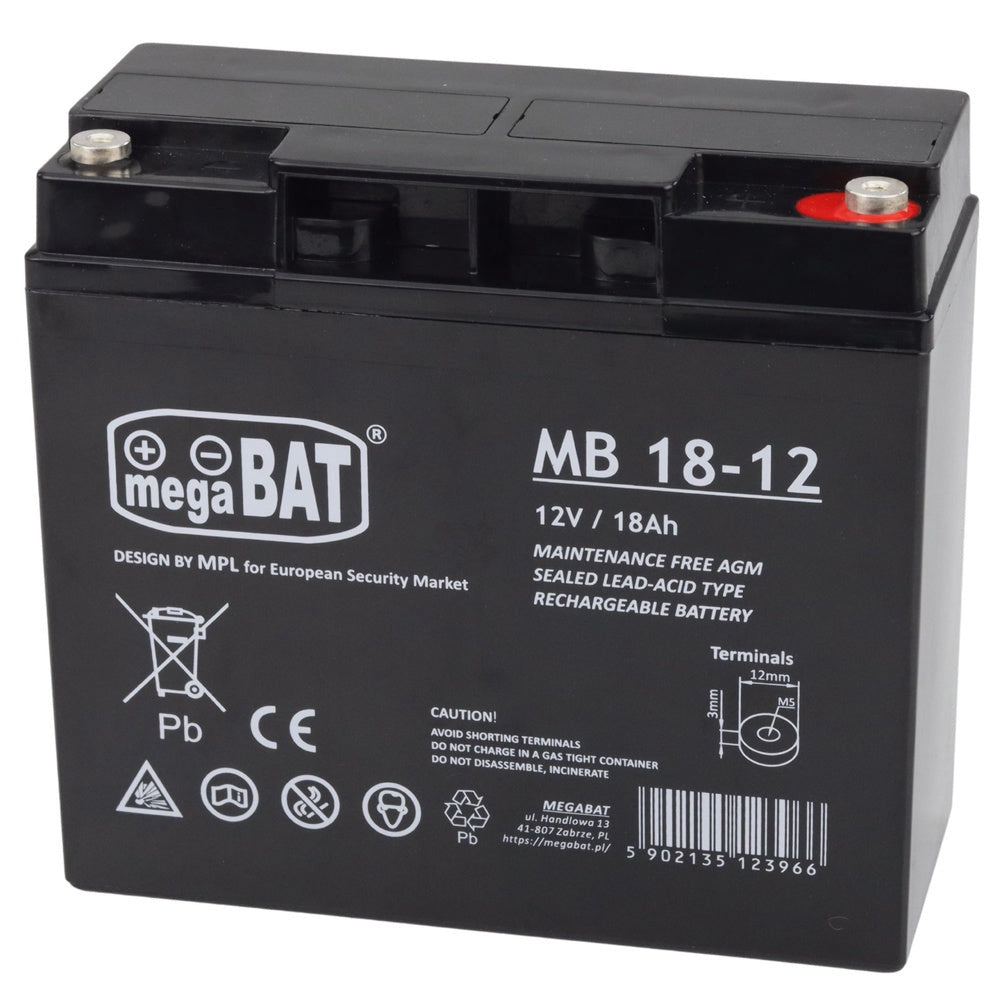 Gelbatteri 12V 18Ah för elfordon, larm, nödbelysning och solcell