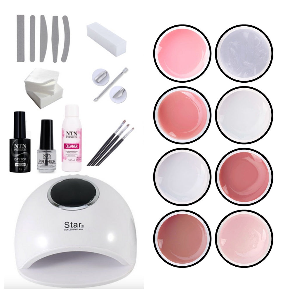 Gelénagel startkit 48W UV/LED-lampa 8 färger med primer & rengöring